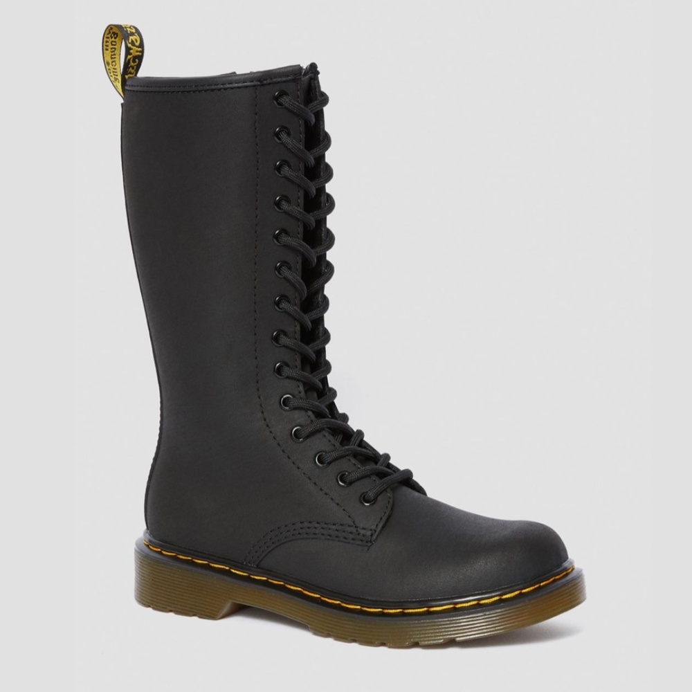 Dr. Martens 14-Eye Zip Black Mohawk Boots (Size 6)